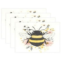 Ryvnso Placemats Set of 4 A Bee with Flower Dining Mats Heat-Resistant Non-Slip Washable Table Mat