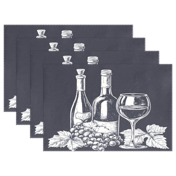 Ryvnso Placemats Set of 4 Abstract Wine Print Dining Mats Heat-Resistant Non-Slip Washable Table Mat