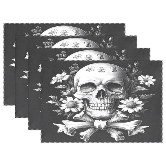 Ryvnso Placemats Set of 4 Art Skull Dining Mats Heat-Resistant Non-Slip Washable Table Mat