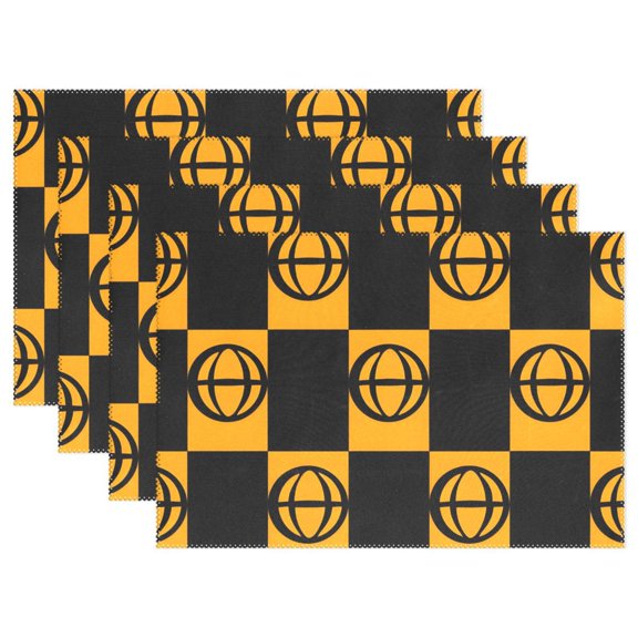 Ryvnso Placemats Set of 4 Basketballs in Checkered Dining Mats Heat-Resistant Non-Slip Washable Table Mat