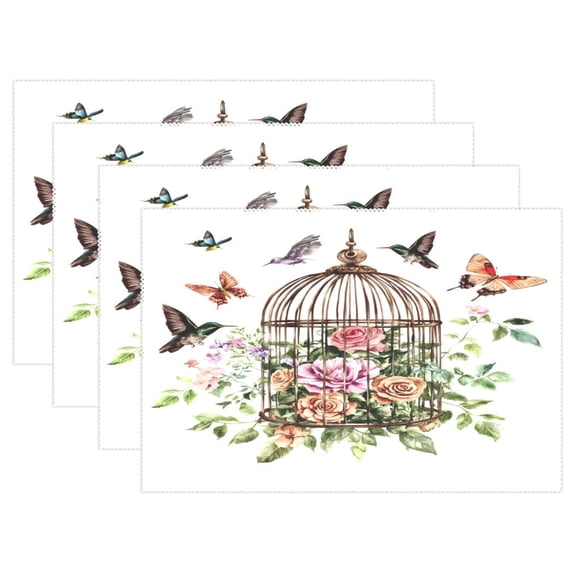 Ryvnso Placemats Set of 4 Bird Butterfly Flower Dining Mats Heat-Resistant Non-Slip Washable Table Mat