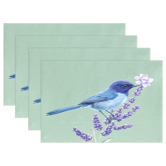 Ryvnso Placemats Set of 4 Bird Lavender Flower Dining Mats Heat-Resistant Non-Slip Washable Table Mat