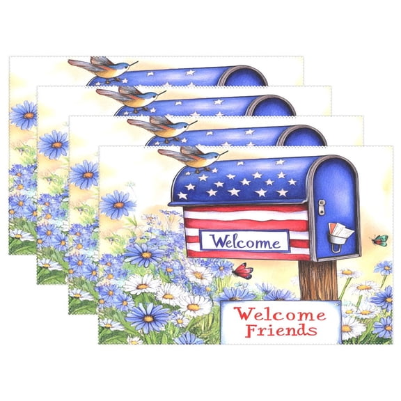 Ryvnso Placemats Set of 4 Bird on American Mailbox Dining Mats Heat-Resistant Non-Slip Washable Table Mat