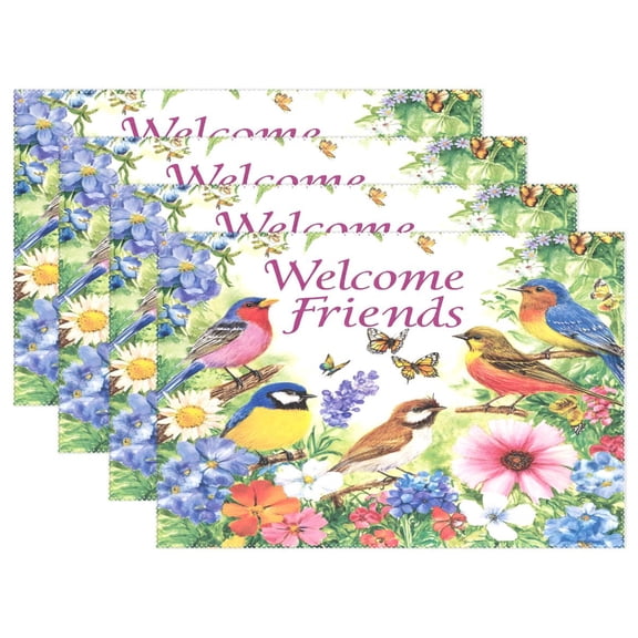 Ryvnso Placemats Set of 4 Birds Butterfly on Flowers Dining Mats Heat-Resistant Non-Slip Washable Table Mat