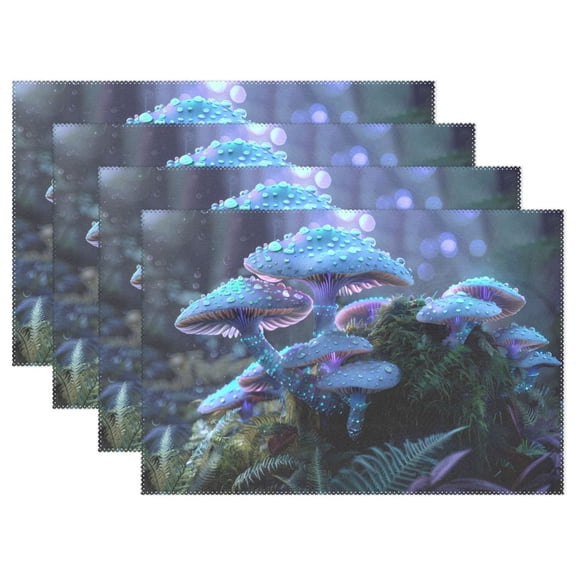 Ryvnso Placemats Set of 4 Blue Magic Mushroom Dining Mats Heat-Resistant Non-Slip Washable Table Mat