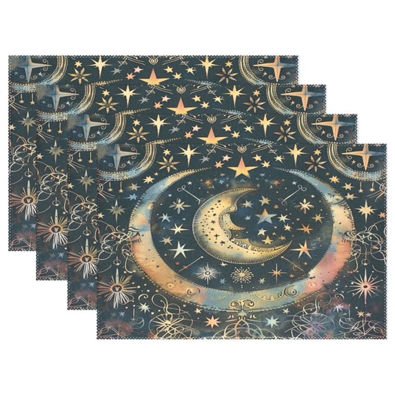 Ryvnso Placemats Set of 4 Bohemia Ethnic Moon and Star Dining Mats Heat-Resistant Non-Slip Washable Table Mat