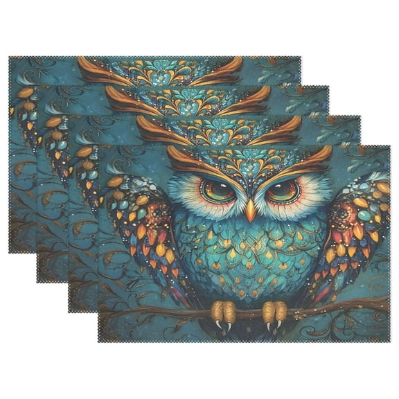Ryvnso Placemats Set of 4 Bohemia Owl Dining Mats Heat-Resistant Non-Slip Washable Table Mat