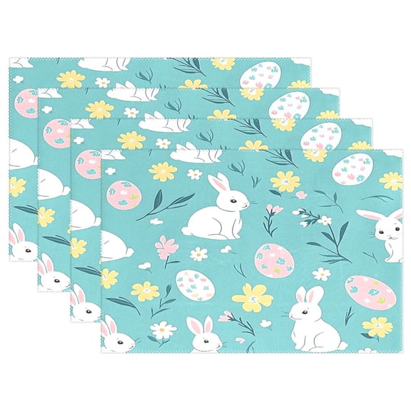 Ryvnso Placemats Set of 4 Bunny Easter Eggs Dining Mats Heat-Resistant Non-Slip Washable Table Mat
