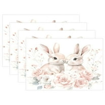Ryvnso Placemats Set of 4 Bunny Roses Flower Dining Mats Heat-Resistant Non-Slip Washable Table Mat