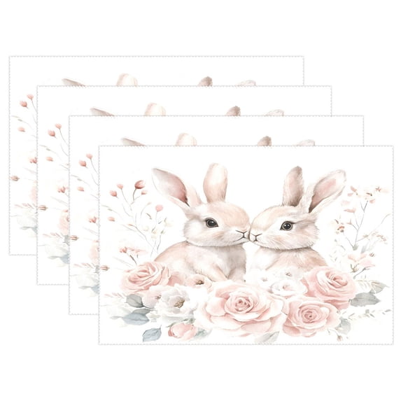 Ryvnso Placemats Set of 4 Bunny Roses Flower Dining Mats Heat-Resistant Non-Slip Washable Table Mat