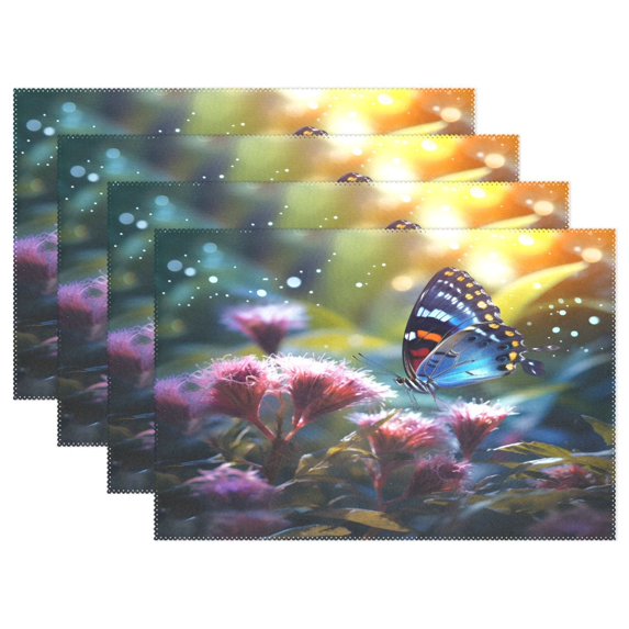 Ryvnso Placemats Set of 4 Butterfly View Dining Mats Heat-Resistant Non-Slip Washable Table Mat