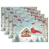 Ryvnso Placemats Set of 4 Cardinal Bird Christmas Dining Mats Heat-Resistant Non-Slip Washable Table Mat
