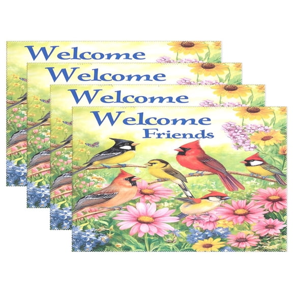Ryvnso Placemats Set of 4 Cardinal Bird Floral Dining Mats Heat-Resistant Non-Slip Washable Table Mat