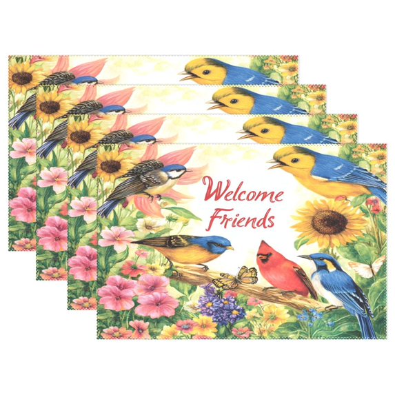 Ryvnso Placemats Set of 4 Cardinal Bird Sunflowers Dining Mats Heat-Resistant Non-Slip Washable Table Mat