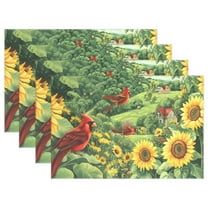 Ryvnso Placemats Set of 4 Cardinal in Sunflowers Dining Mats Heat-Resistant Non-Slip Washable Table Mat