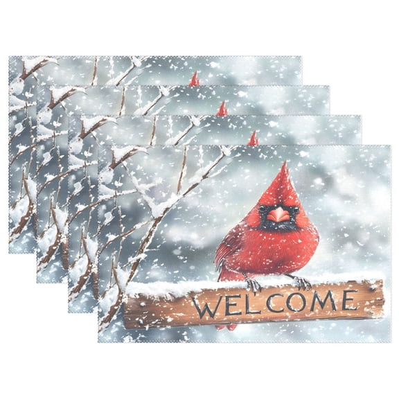 Ryvnso Placemats Set of 4 Cardinal in Winter Welcome Dining Mats Heat-Resistant Non-Slip Washable Table Mat