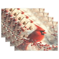 Ryvnso Placemats Set of 4 Cardinal on Berry Tree Dining Mats Heat-Resistant Non-Slip Washable Table Mat