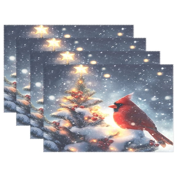 Ryvnso Placemats Set of 4 Cardinal on Christmas Tree Dining Mats Heat-Resistant Non-Slip Washable Table Mat