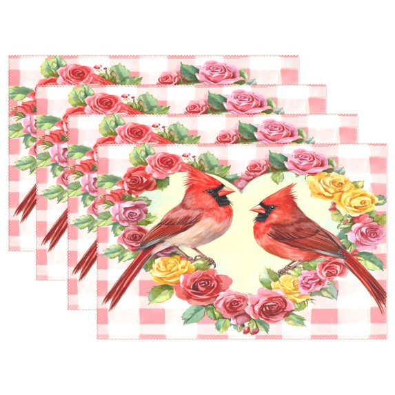 Ryvnso Placemats Set of 4 Cardinals in Hearts Dining Mats Heat-Resistant Non-Slip Washable Table Mat