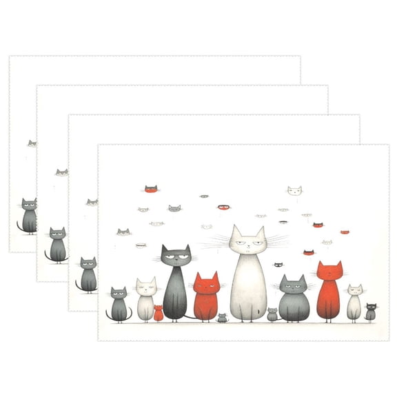 Ryvnso Placemats Set of 4 Cartoon Cat Dining Mats Heat-Resistant Non-Slip Washable Table Mat