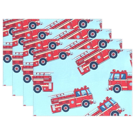 Ryvnso Placemats Set of 4 Cartoon Fire Trucks Dining Mats Heat-Resistant Non-Slip Washable Table Mat