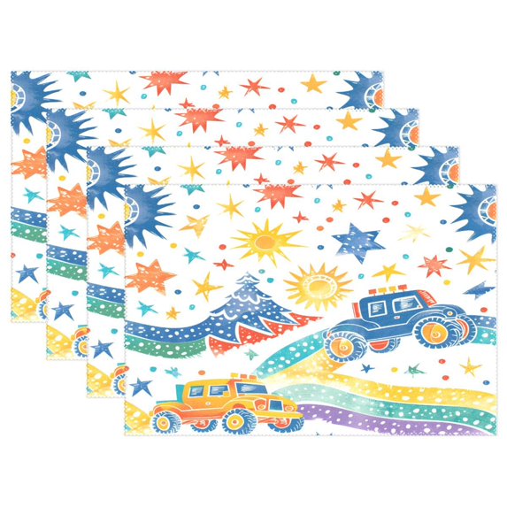 Ryvnso Placemats Set of 4 Cartoon Monster Trucks Dining Mats Heat-Resistant Non-Slip Washable Table Mat