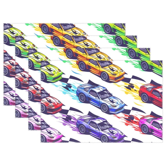 Ryvnso Placemats Set of 4 Cartoon Race Cars Dining Mats Heat-Resistant Non-Slip Washable Table Mat