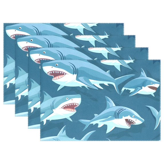Ryvnso Placemats Set of 4 Cartoon Sharks Dining Mats Heat-Resistant Non-Slip Washable Table Mat