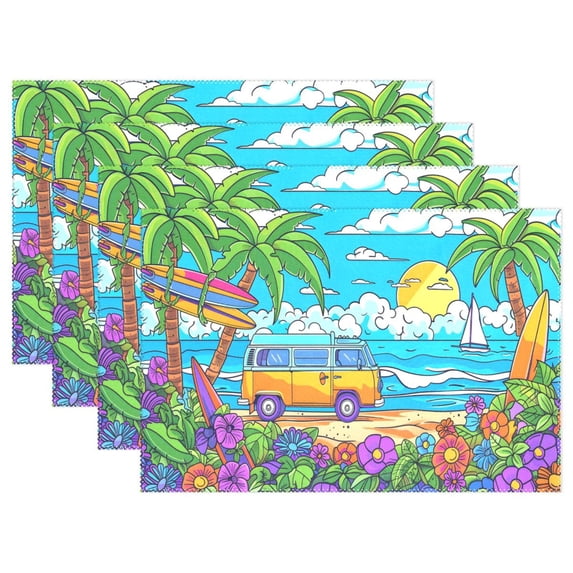 Ryvnso Placemats Set of 4 Cartoon Summer Beach Dining Mats Heat-Resistant Non-Slip Washable Table Mat