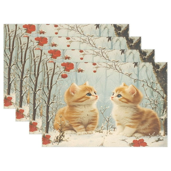 Ryvnso Placemats Set of 4 Cat Forest Dining Mats Heat-Resistant Non-Slip Washable Table Mat
