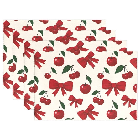 Ryvnso Placemats Set of 4 Cherry Fruits Bow Dining Mats Heat-Resistant Non-Slip Washable Table Mat