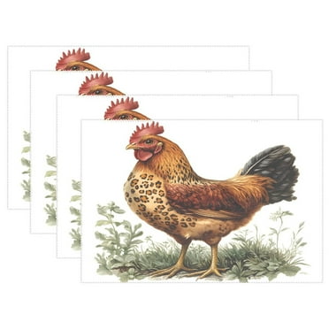 Ryvnso Placemats Set of 4 Chicken Dining Mats Heat-Resistant Non-Slip Washable Table Mat
