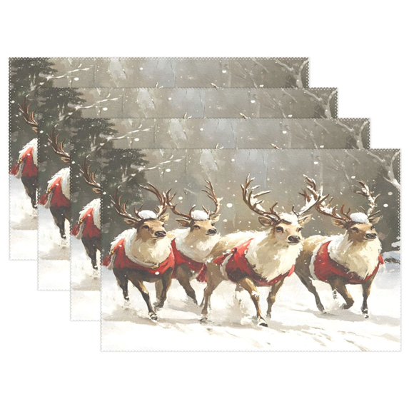 Ryvnso Placemats Set of 4 Christmas Deers on Winter Dining Mats Heat-Resistant Non-Slip Washable Table Mat