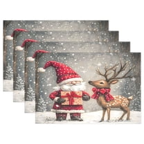 Ryvnso Placemats Set of 4 Christmas Gnome and Deer Dining Mats Heat-Resistant Non-Slip Washable Table Mat