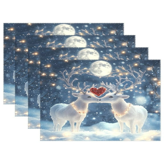 Ryvnso Placemats Set of 4 Christmas Reindeer Dining Mats Heat-Resistant Non-Slip Washable Table Mat