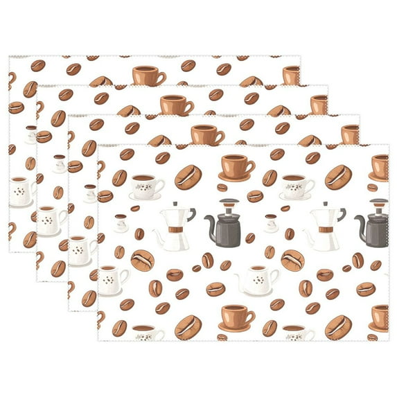 Ryvnso Placemats Set of 4 Coffee Beans Cups Dining Mats Heat-Resistant Non-Slip Washable Table Mat