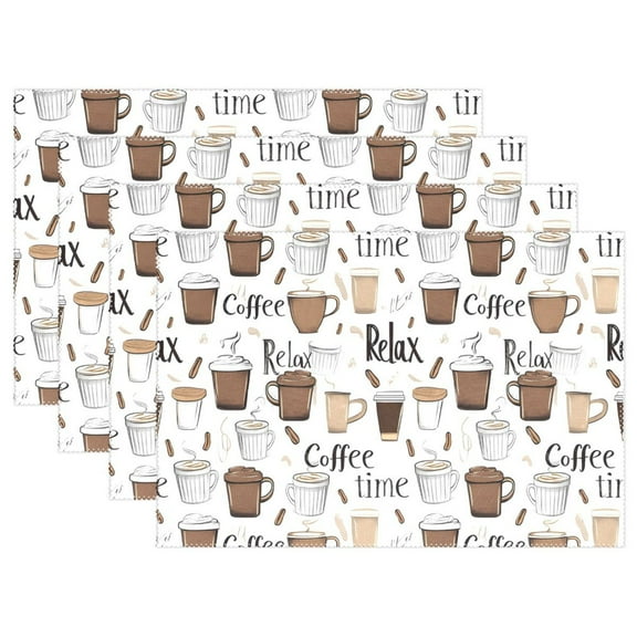 Ryvnso Placemats Set of 4 Coffee Cups Pattern Dining Mats Heat-Resistant Non-Slip Washable Table Mat