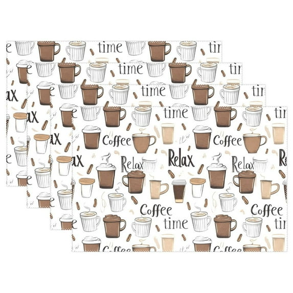 Ryvnso Placemats Set of 4 Coffee Cups Pattern Dining Mats Heat-Resistant Non-Slip Washable Table Mat