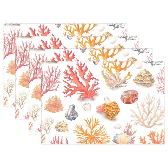 Ryvnso Placemats Set of 4 Corals Seashells Dining Mats Heat-Resistant Non-Slip Washable Table Mat