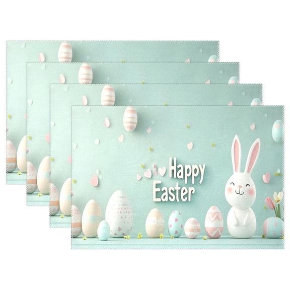 Ryvnso Placemats Set of 4 Cute Easter Bunny and Eggs Dining Mats Heat-Resistant Non-Slip Washable Table Mat