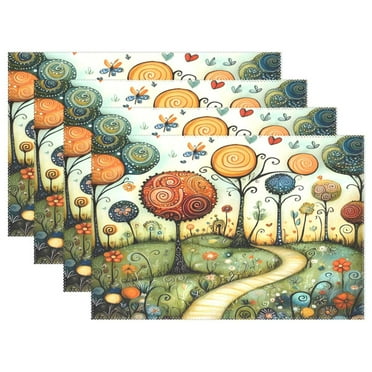 Ryvnso Placemats Set of 4 Cute Forest Landscape Dining Mats Heat-Resistant Non-Slip Washable Table Mat
