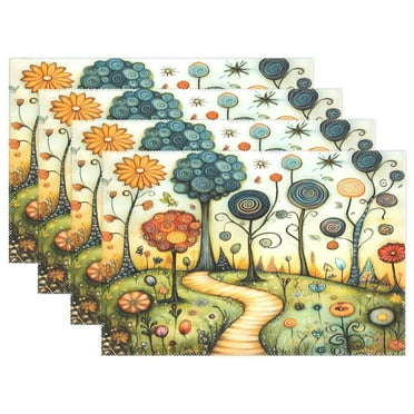 Ryvnso Placemats Set of 4 Cute Landscape View Dining Mats Heat-Resistant Non-Slip Washable Table Mat
