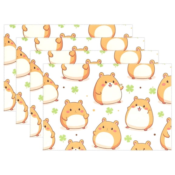 Ryvnso Placemats Set of 4 Cute Mouse Clover Dining Mats Heat-Resistant Non-Slip Washable Table Mat