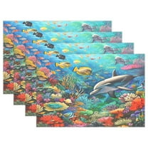 Ryvnso Placemats Set of 4 Dolphin Fish Coral under Sea Dining Mats Heat-Resistant Non-Slip Washable Table Mat