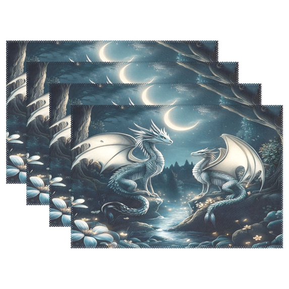Ryvnso Placemats Set of 4 Dragons at Night Dining Mats Heat-Resistant Non-Slip Washable Table Mat
