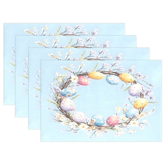 Ryvnso Placemats Set of 4 Easter Eggs Wreath Dining Mats Heat-Resistant Non-Slip Washable Table Mat