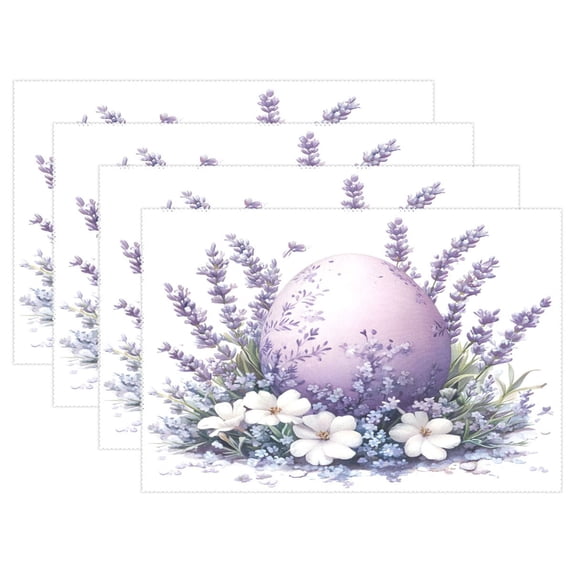 Ryvnso Placemats Set of 4 Egg Lavender Flowers Dining Mats Heat-Resistant Non-Slip Washable Table Mat