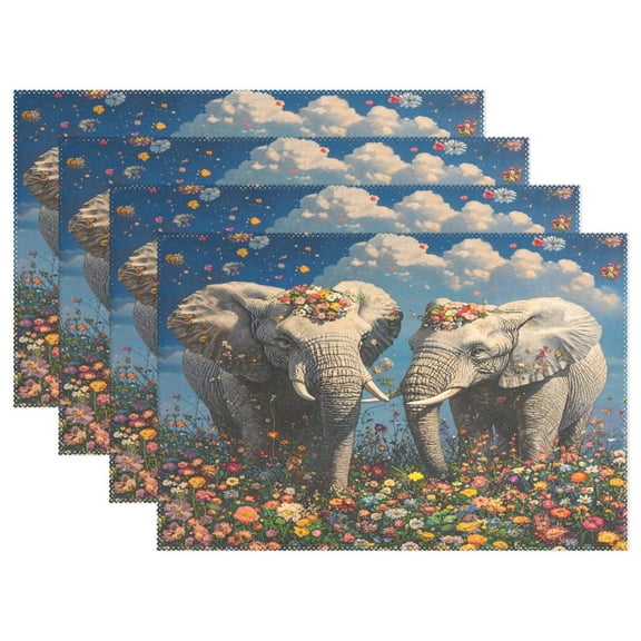 Ryvnso Placemats Set of 4 Elephants Floral Dining Mats Heat-Resistant Non-Slip Washable Table Mat