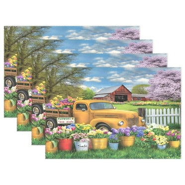 Ryvnso Placemats Set of 4 Farm Scene Truck Dining Mats Heat-Resistant Non-Slip Washable Table Mat