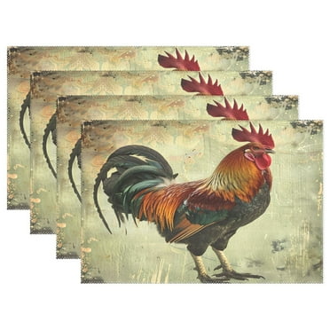 Ryvnso Placemats Set of 4 Farmhouse Rooster Dining Mats Heat-Resistant Non-Slip Washable Table Mat
